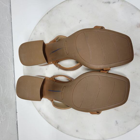 Nine West Gamer Strappy Sandals Womens 9 Brown Open Toe Slip On Block Heels New - Picture 8 of 14